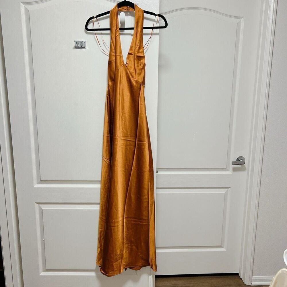 Reformation Daniela Silk Dress Copper Orange Maxi Size 4 - Picture 8 of 10